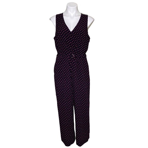 MICHAEL Michael Kors NWT $155 Dot Print Cropped Jumpsuit, Black Fuchsia Size 12 - Picture 3 of 14